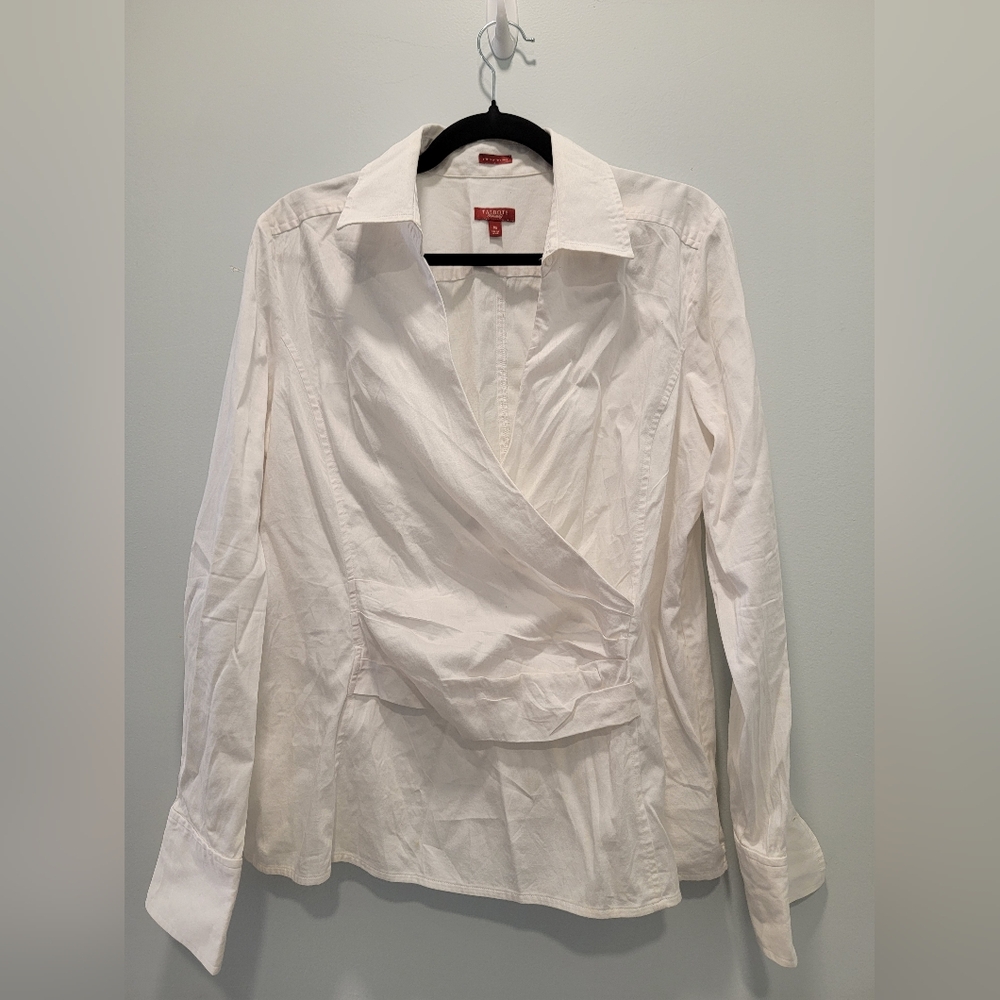 Talbots Cream Stretch Cotton Sateen Wrap-style Blouse